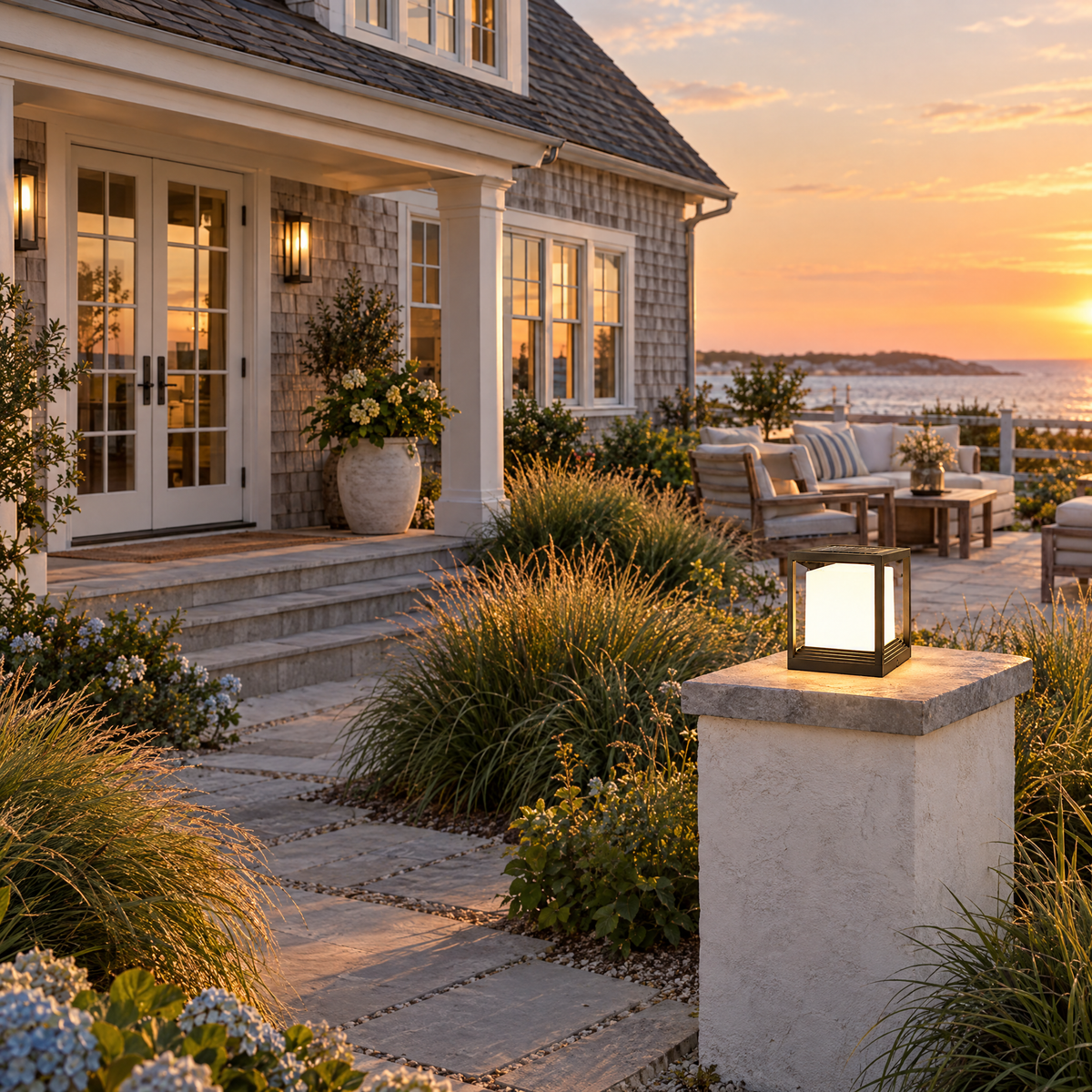 Solar Garden Pedestal Light, 3-Color LED (Solar) – installed outdoors