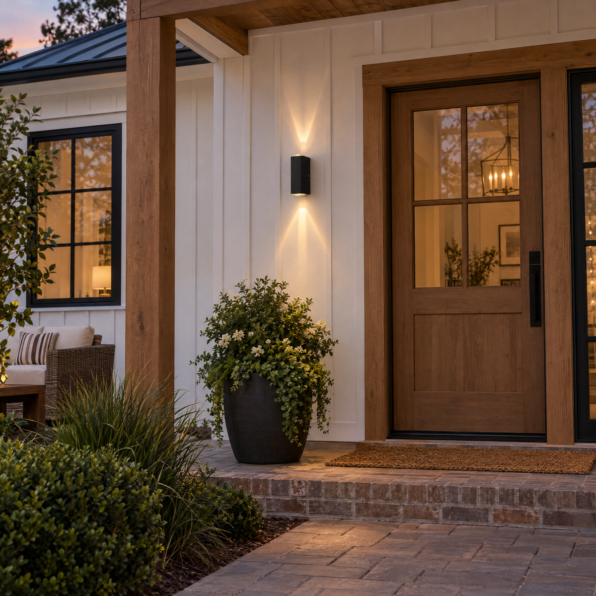 Modern Up & Down Outdoor Wall Sconce, IP65 (Symmetrical) – installed outdoors