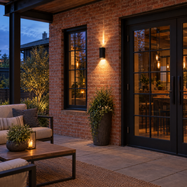 Modern Up & Down Outdoor Wall Sconce, IP65 (Asymmetrical) – installed outdoors