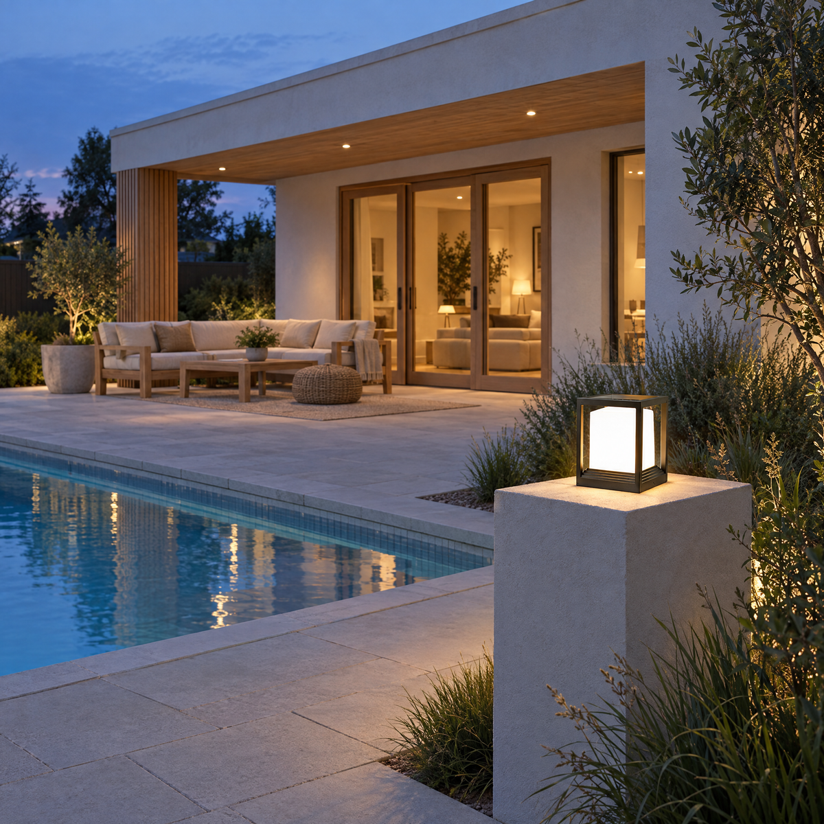 Solar Garden Pedestal Light, 3-Color LED (Solar) – installed outdoors