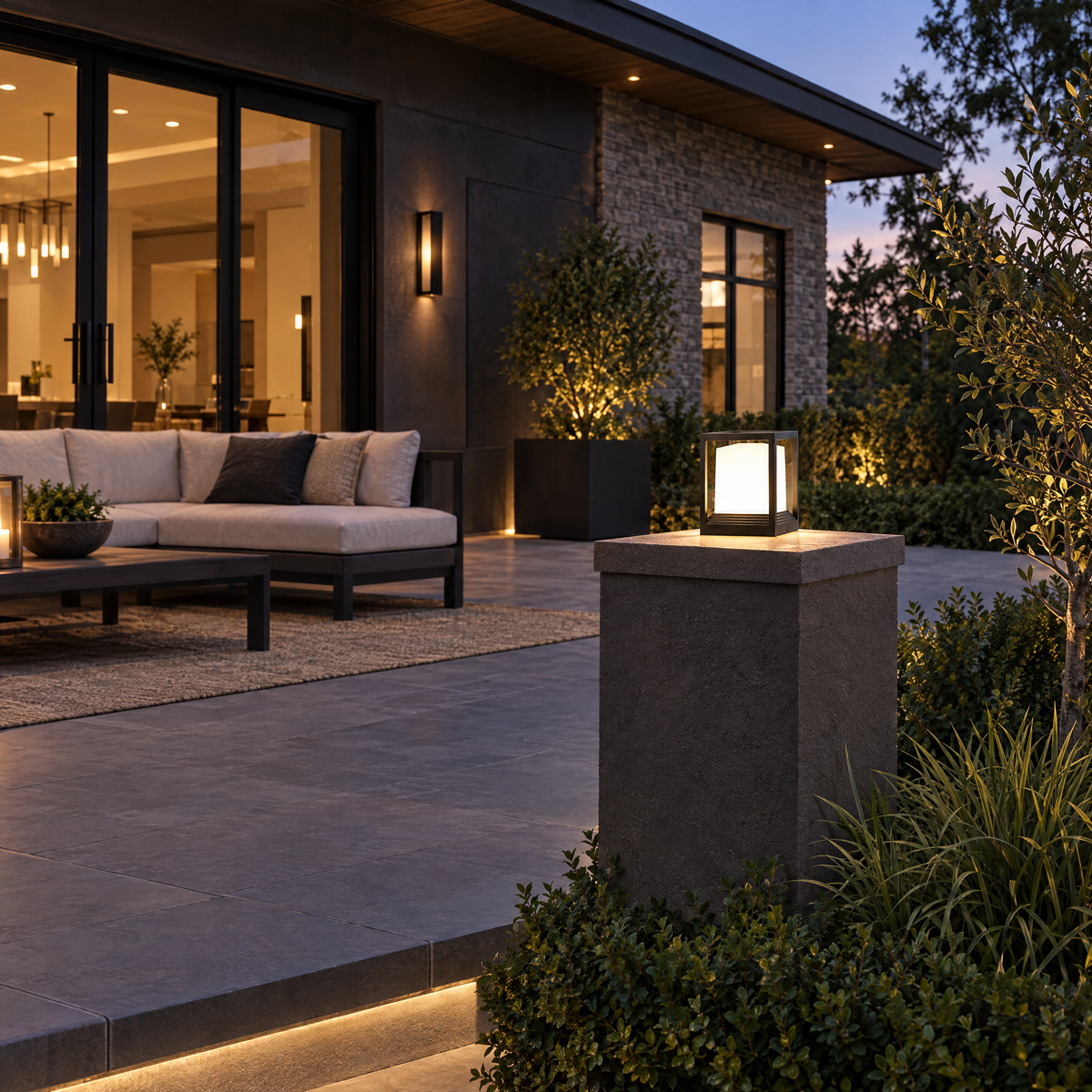 Solar Garden Pedestal Light, 3-Color LED (Solar) – installed outdoors
