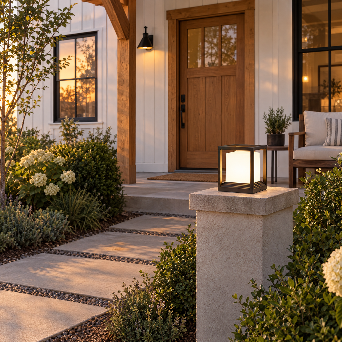 Solar Garden Pedestal Light, 3-Color LED (Hardwired) – installed outdoors