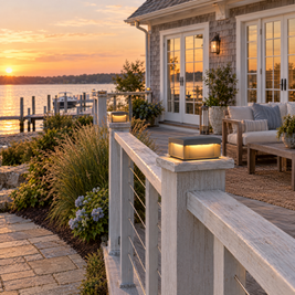 Square Solar Deck Light, Stainless Steel IP65 (Solar) – installed outdoors
