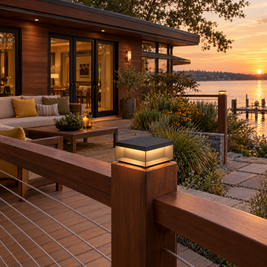 Square Solar Deck Light, Stainless Steel IP65 (Hardwired) – installed outdoors