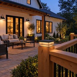 Square Solar Deck Light, Stainless Steel IP65 (Hardwired) – installed outdoors