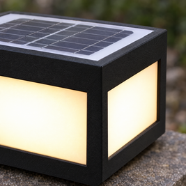 Black Square Pillar Light, Solar or Hardwired (Solar) – close-up detail