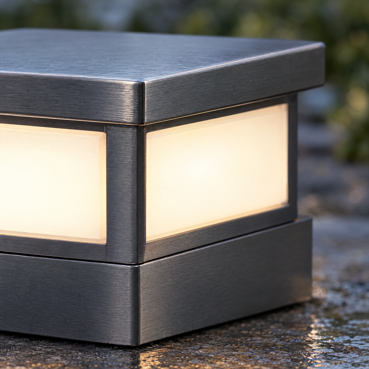 Black Square Pillar Light, Solar or Hardwired (Hardwired) – close-up detail
