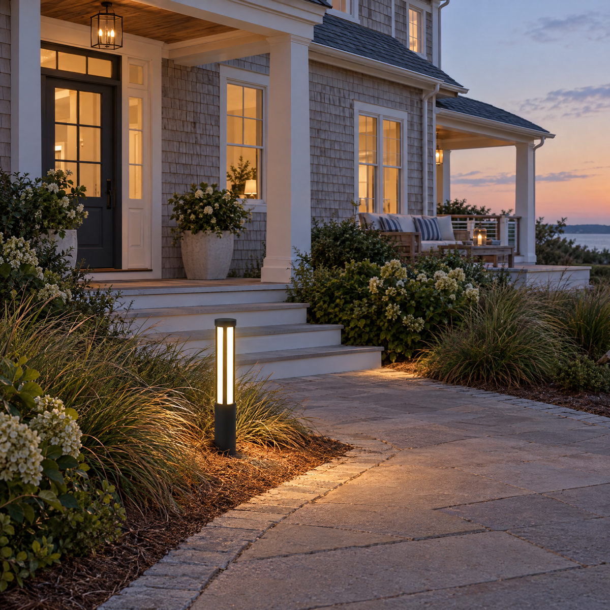 Modern LED Bollard Light, IP65 Path Lighting – installed outdoors