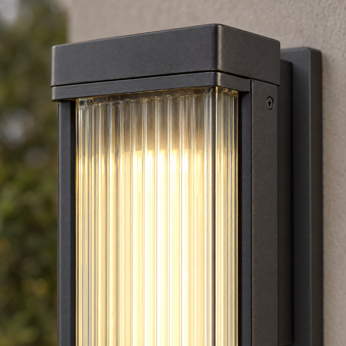 Reeded Glass Outdoor Wall Sconce, Modern LED – close-up detail
