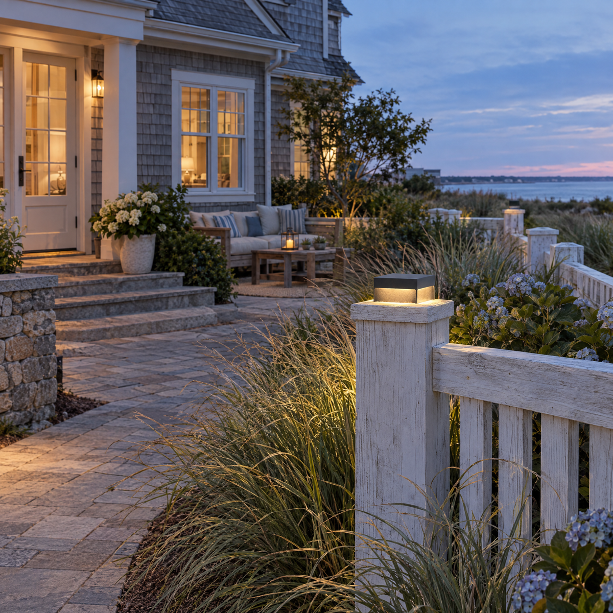 Modern Square Fence Post Light, IP65 LED (Hardwired) – installed outdoors