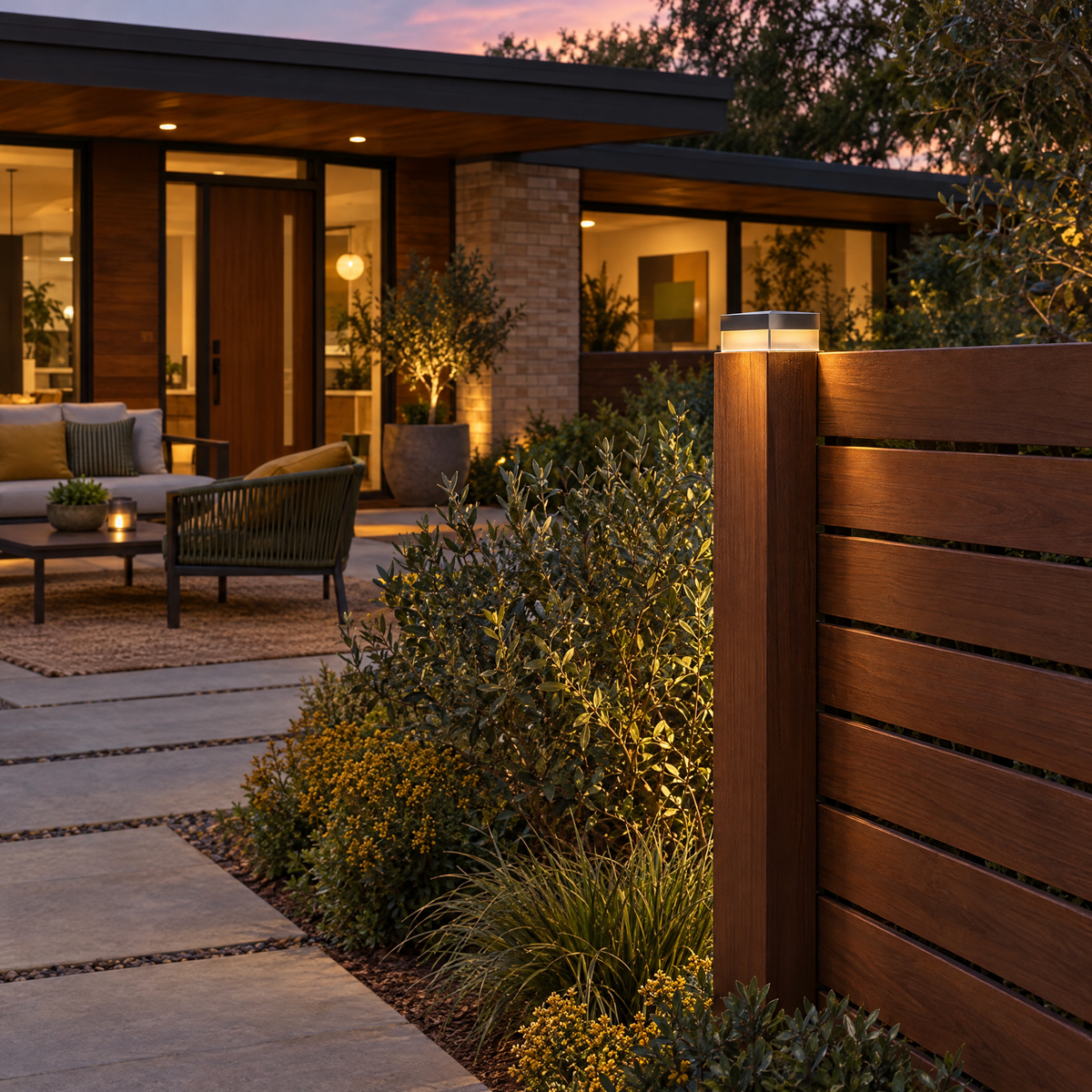 Modern Square Fence Post Light, IP65 LED (Hardwired) – installed outdoors
