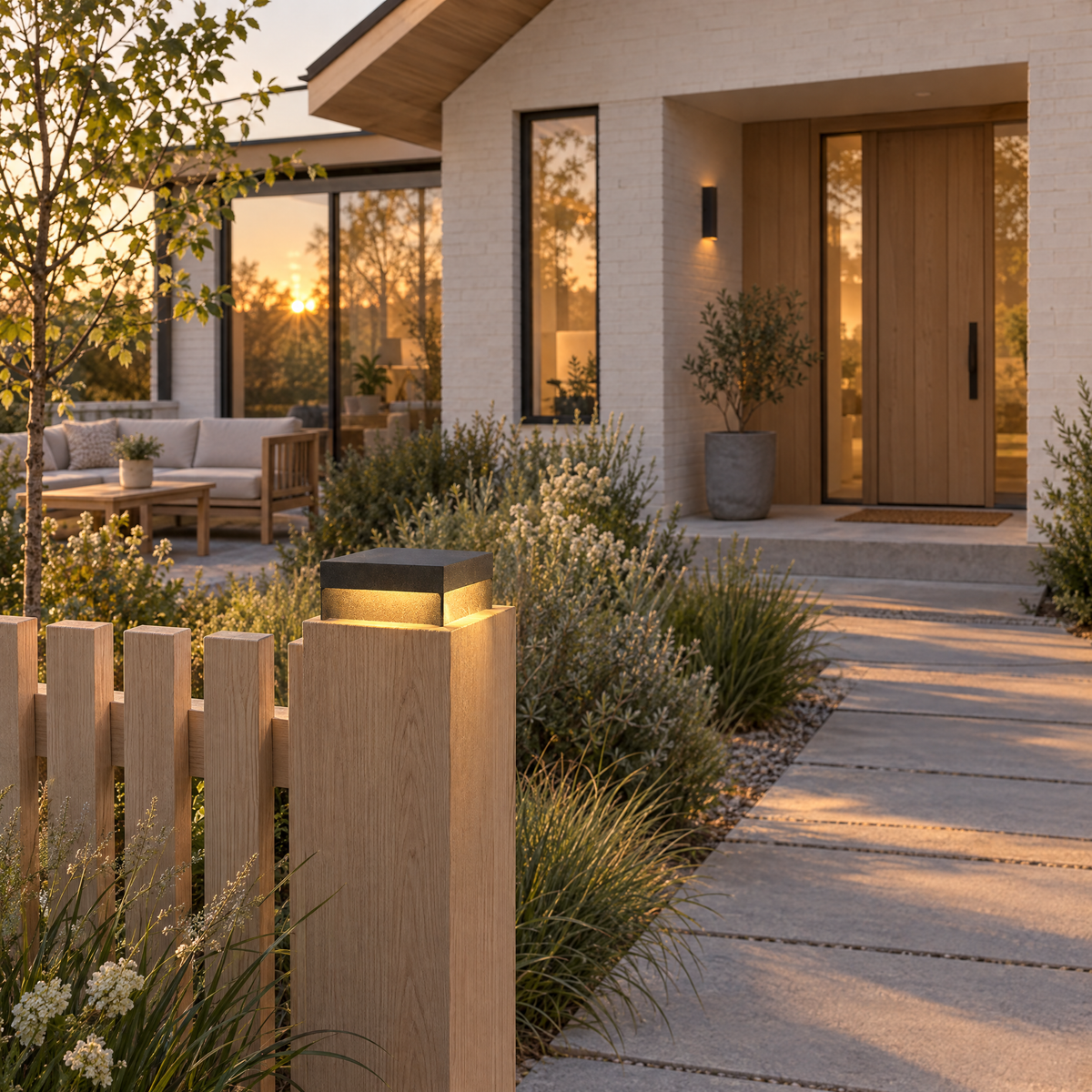 Modern Square Fence Post Light, IP65 LED (Hardwired) – installed outdoors