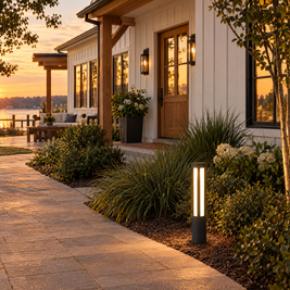Modern LED Bollard Light, IP65 Path Lighting – installed outdoors