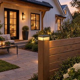Modern Square Fence Post Light, IP65 LED (Solar) – installed outdoors