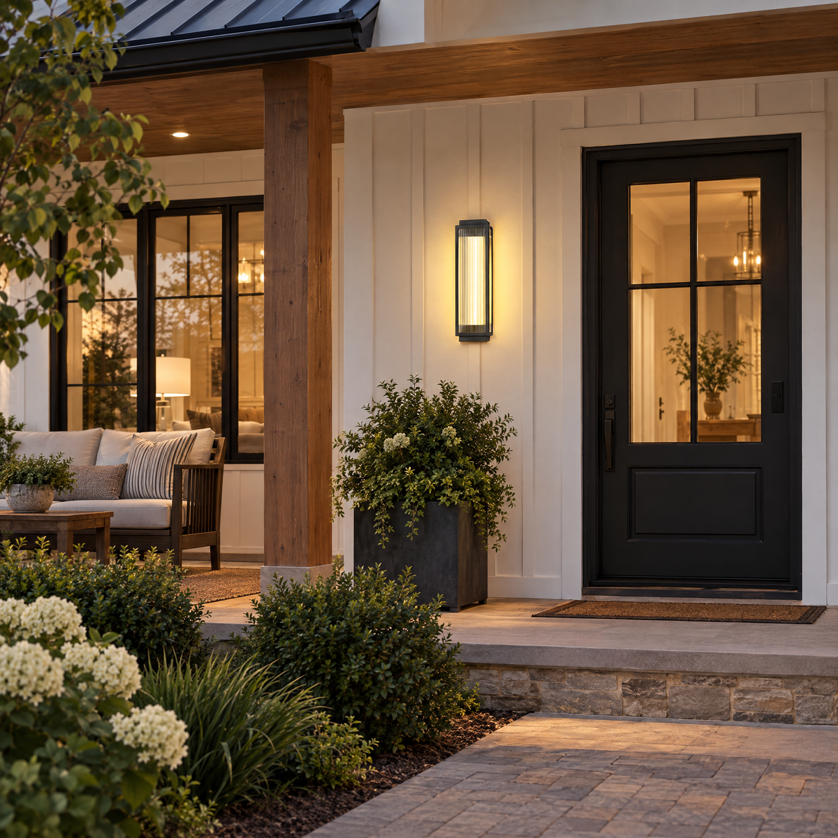 Reeded Glass Outdoor Wall Sconce, Modern LED – installed outdoors