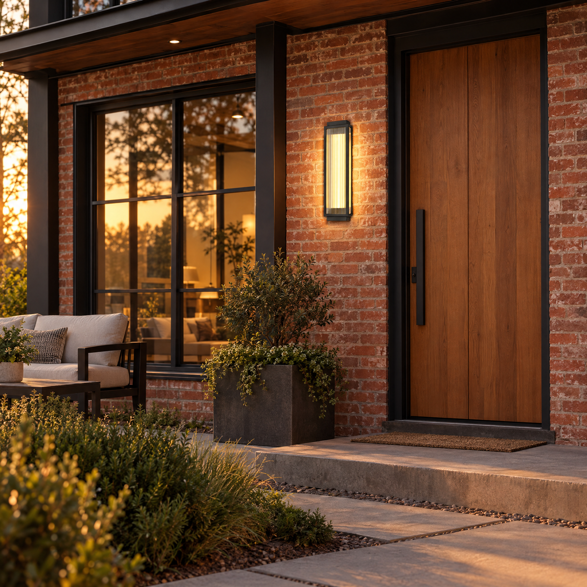 Reeded Glass Outdoor Wall Sconce, Modern LED – installed outdoors