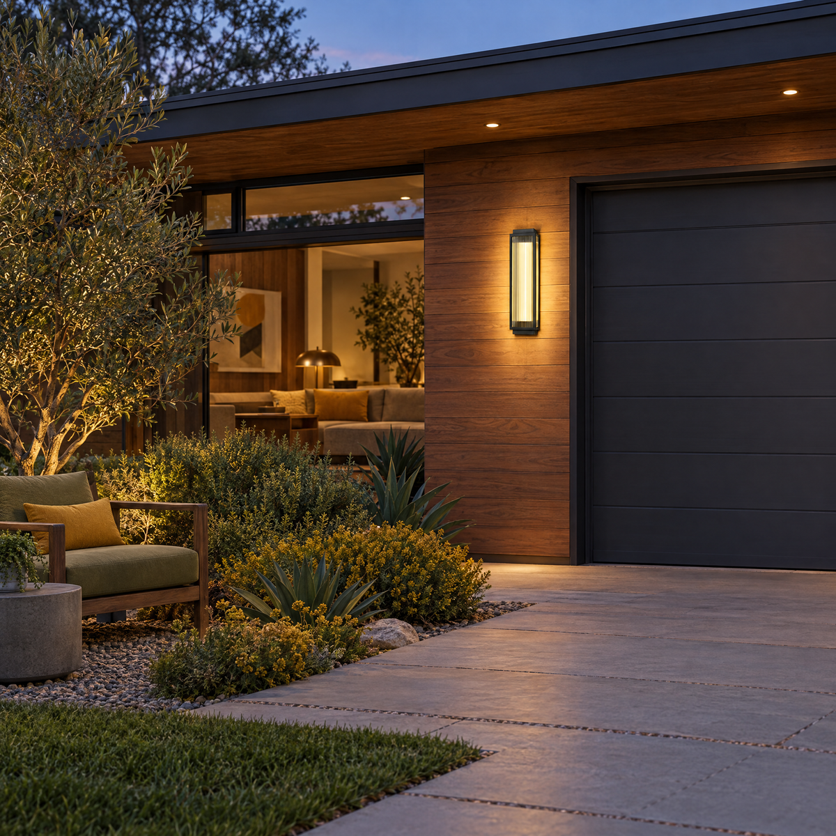 Reeded Glass Outdoor Wall Sconce, Modern LED – installed outdoors