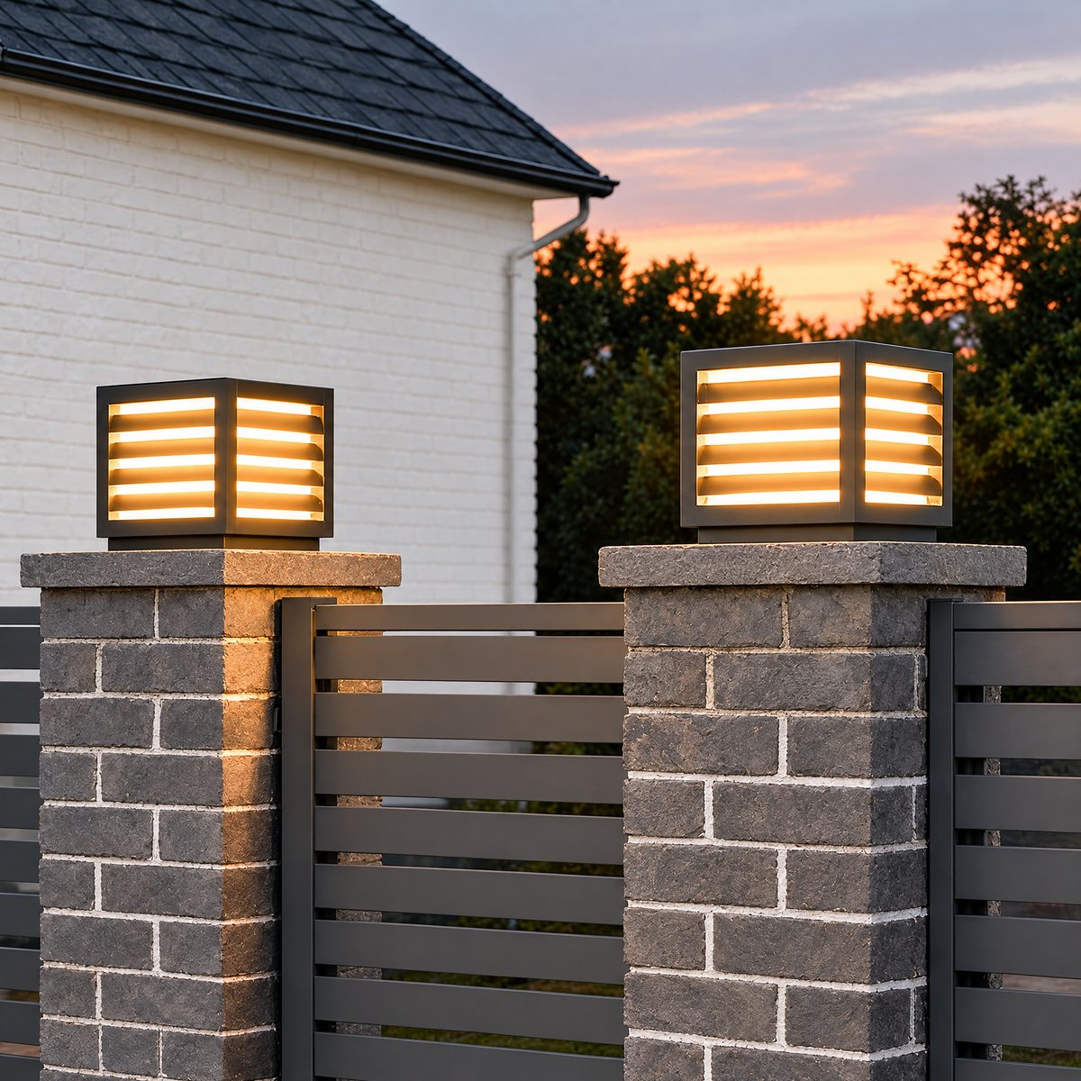 Waterproof Outdoor Pillar Light with Solar LED – installed outdoors