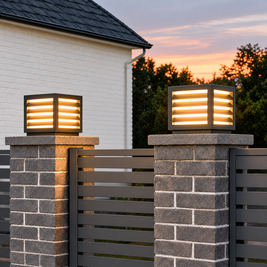 Waterproof Outdoor Pillar Light with Solar LED – installed outdoors