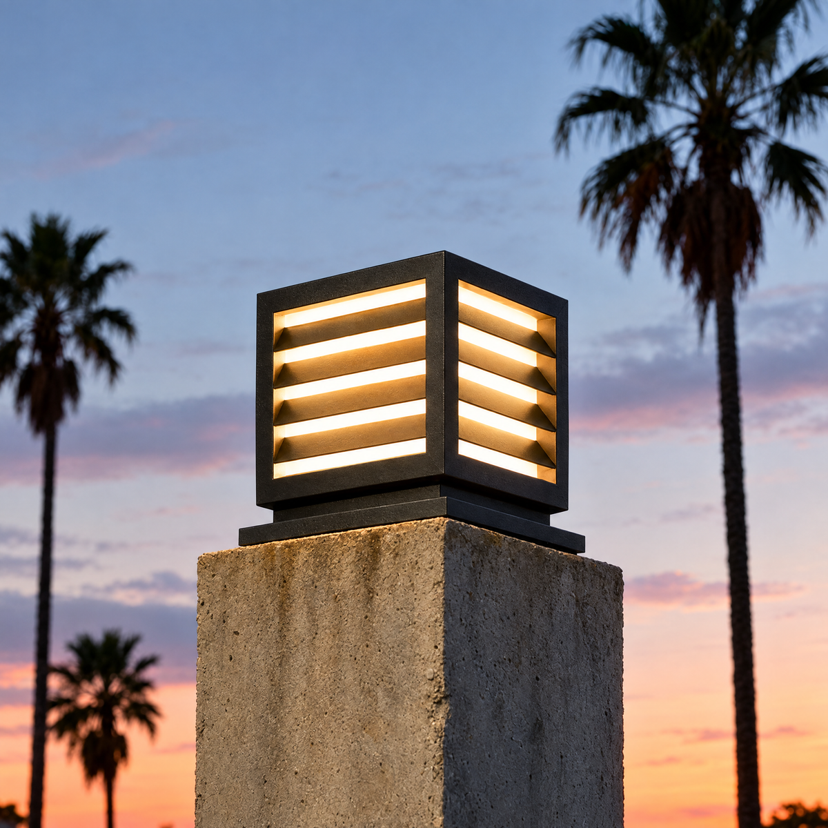Waterproof Outdoor Pillar Light with Solar LED – installed outdoors