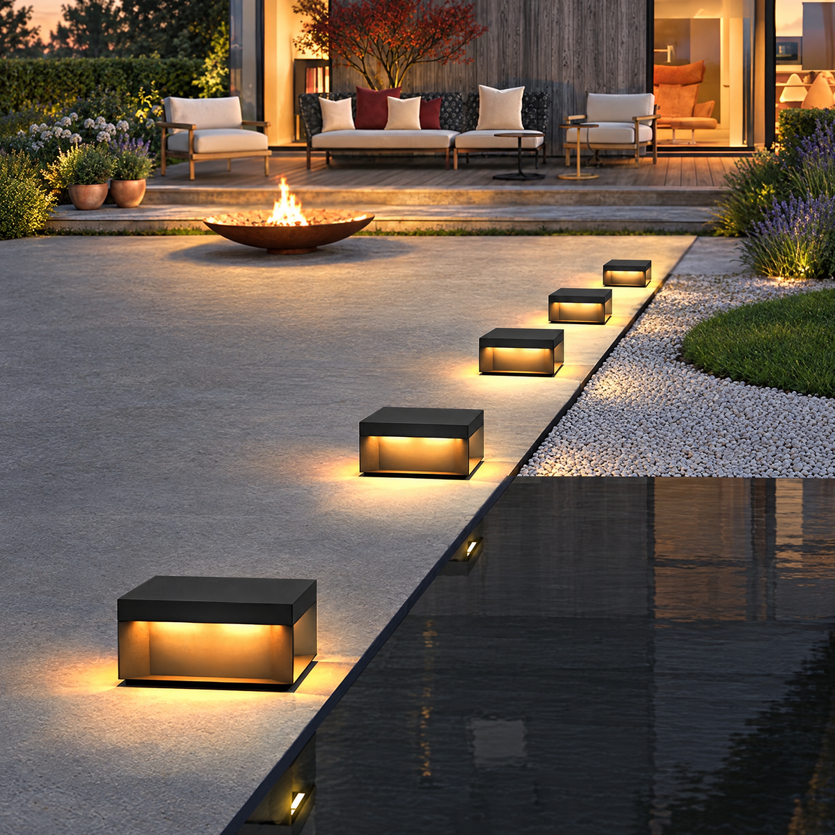 Square Solar Deck Light, Stainless Steel IP65