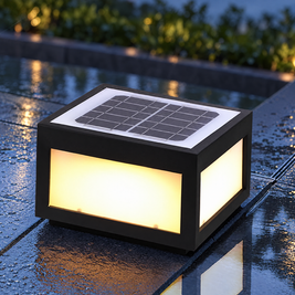 Black Square Pillar Light, Solar or Hardwired