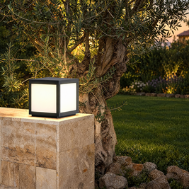 Black Square Pillar Light, Solar or Hardwired
