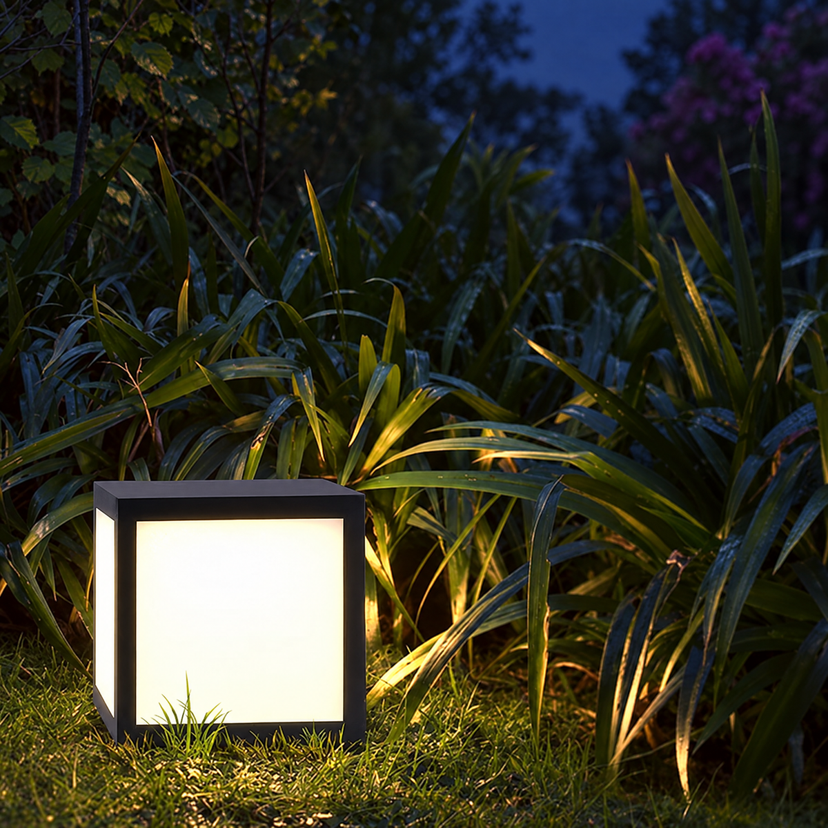 Black Square Pillar Light, Solar or Hardwired
