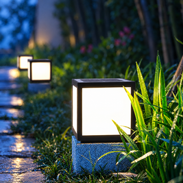 Black Square Pillar Light, Solar or Hardwired