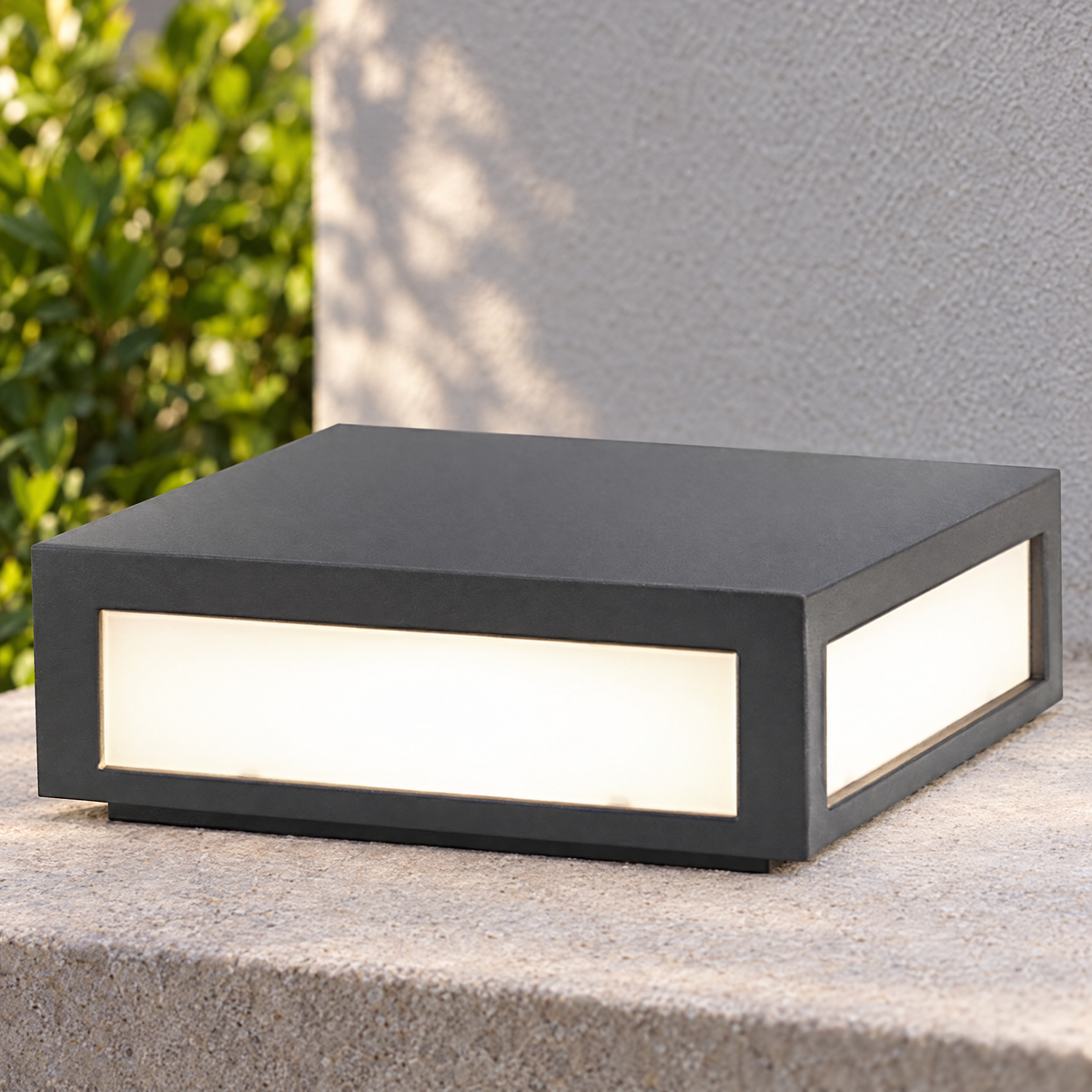 Black Square Pillar Light, Solar or Hardwired