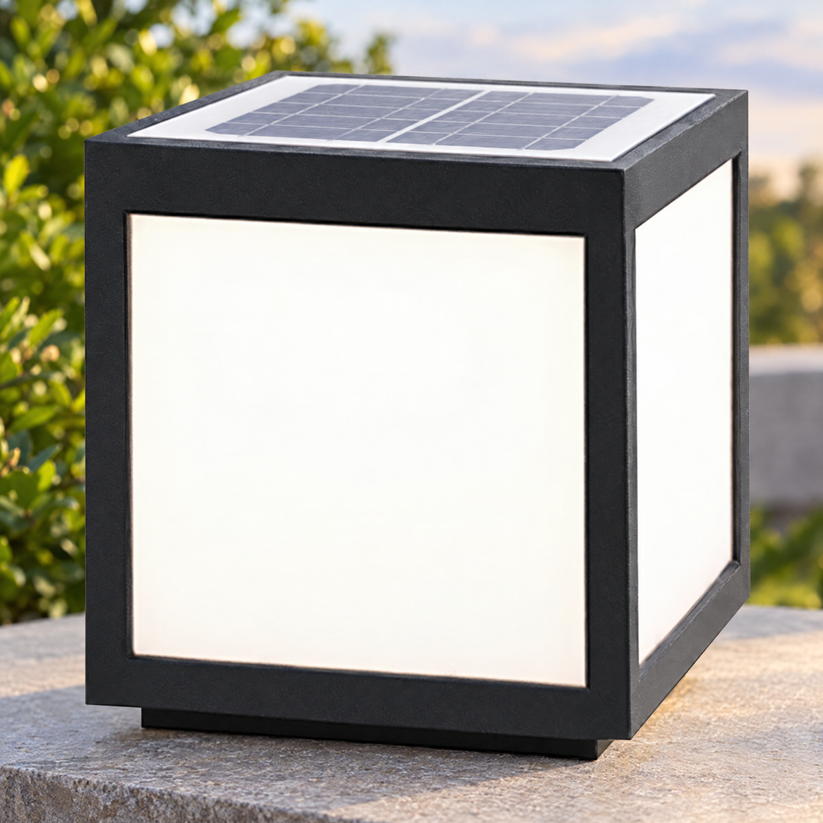 Black Square Pillar Light, Solar or Hardwired