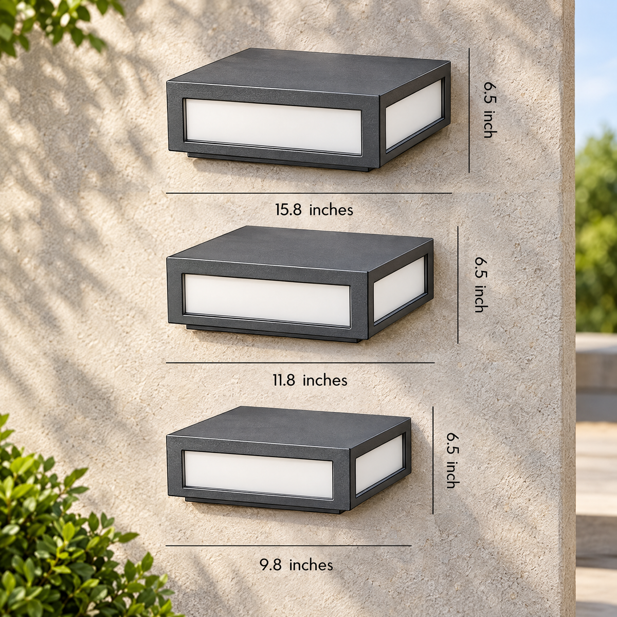 Black Square Pillar Light, Solar or Hardwired