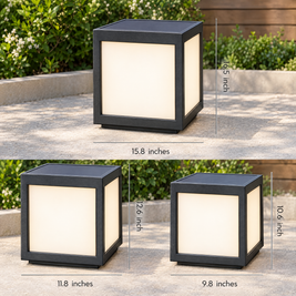 Black Square Pillar Light, Solar or Hardwired
