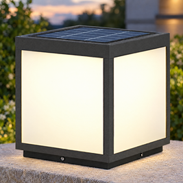 Black Square Pillar Light, Solar or Hardwired