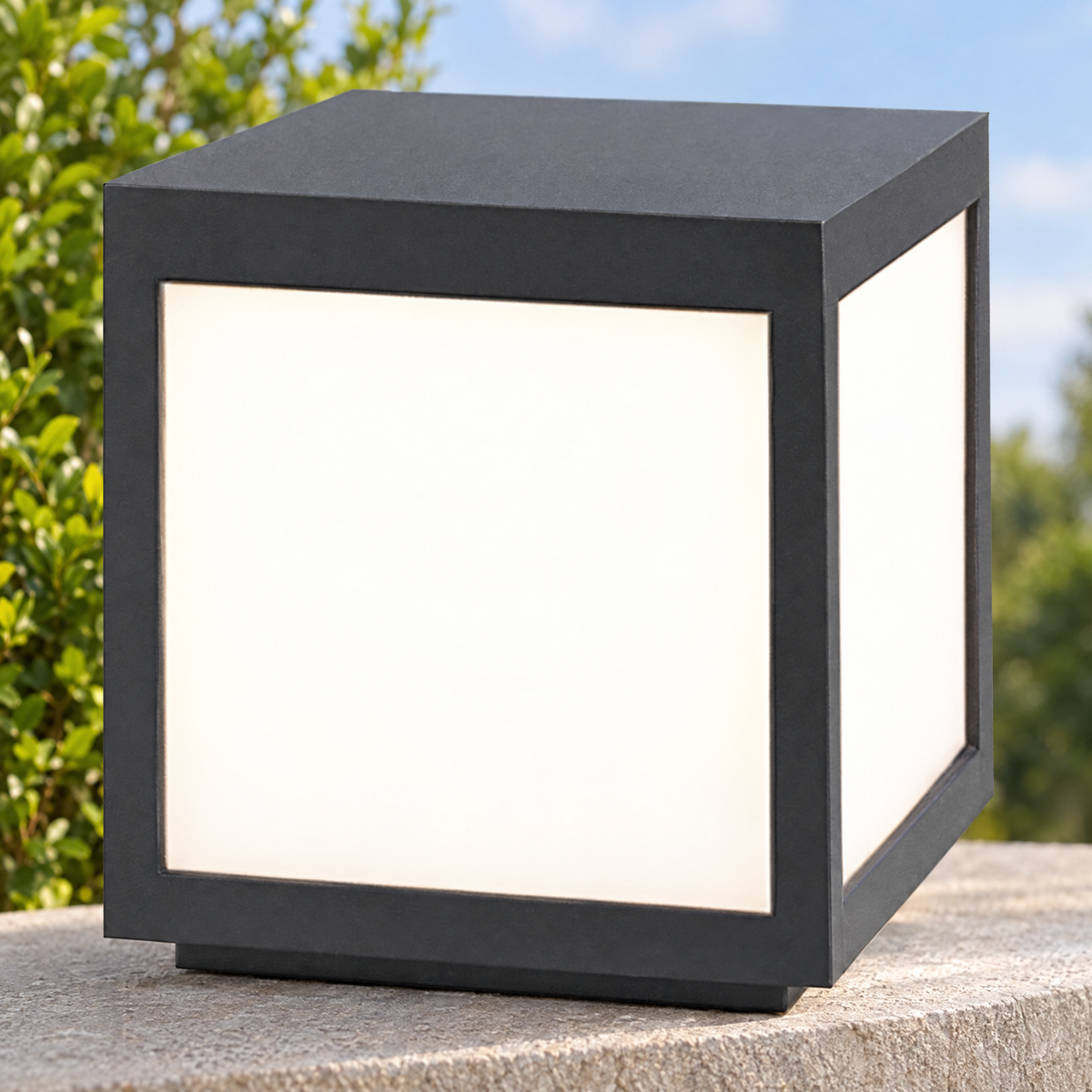 Black Square Pillar Light, Solar or Hardwired