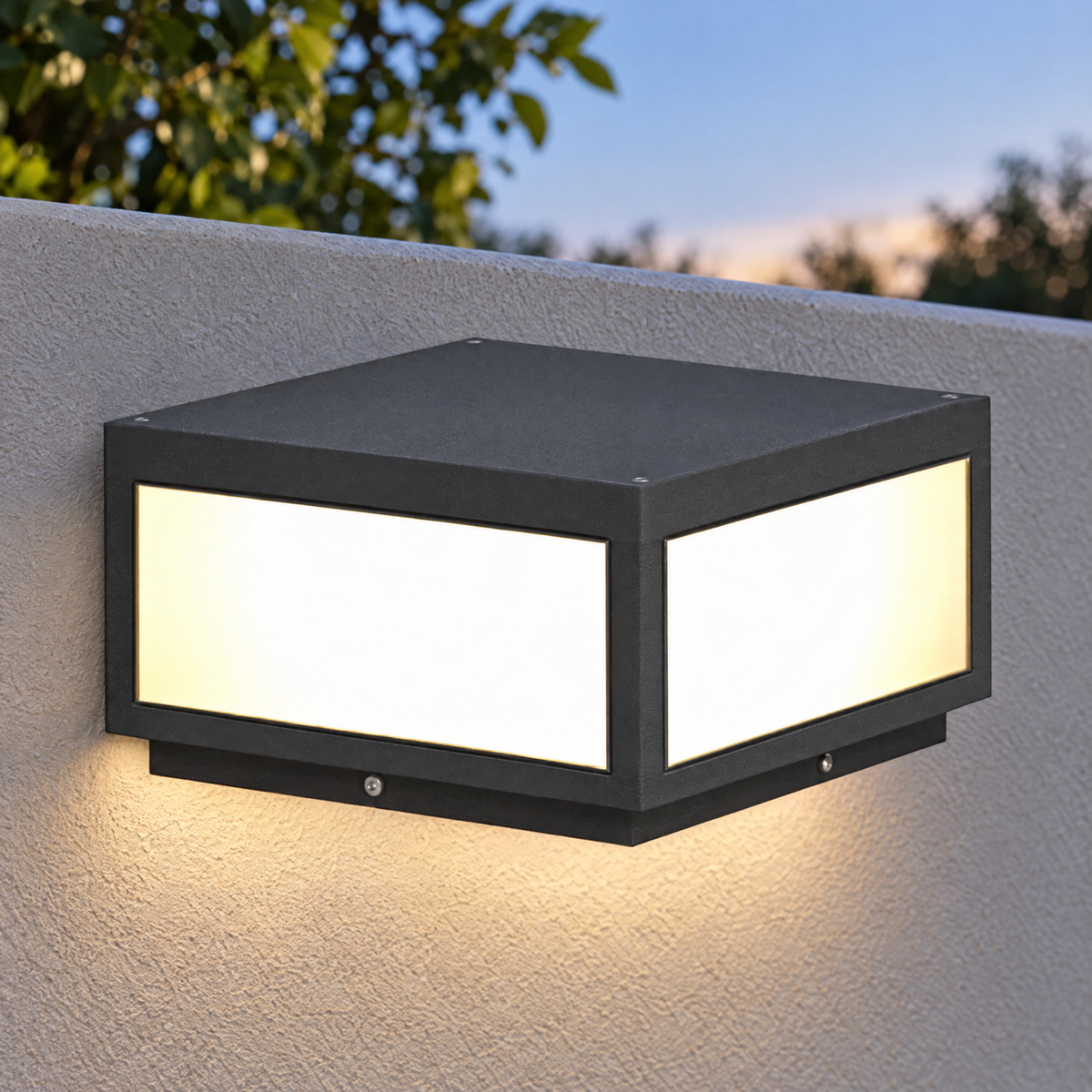 Black Square Pillar Light, Solar or Hardwired