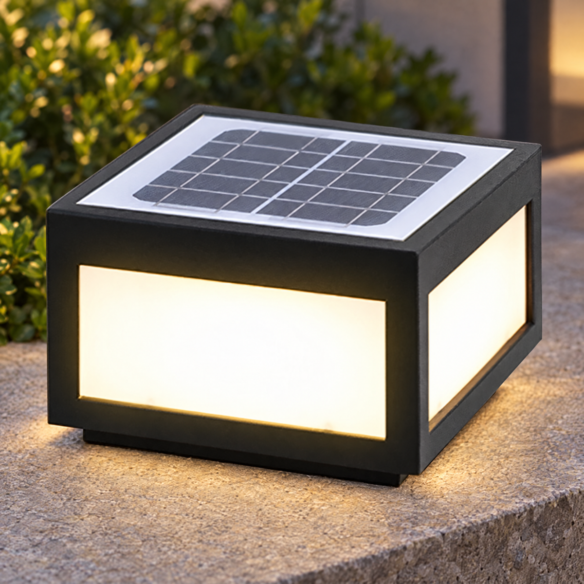 Black Square Pillar Light, Solar or Hardwired