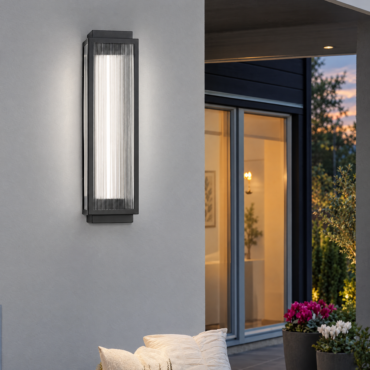 Reeded Glass Outdoor Wall Sconce, Modern LED