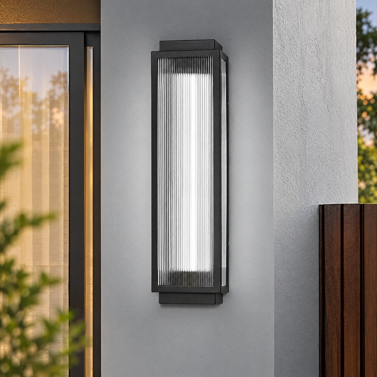 Reeded Glass Outdoor Wall Sconce, Modern LED