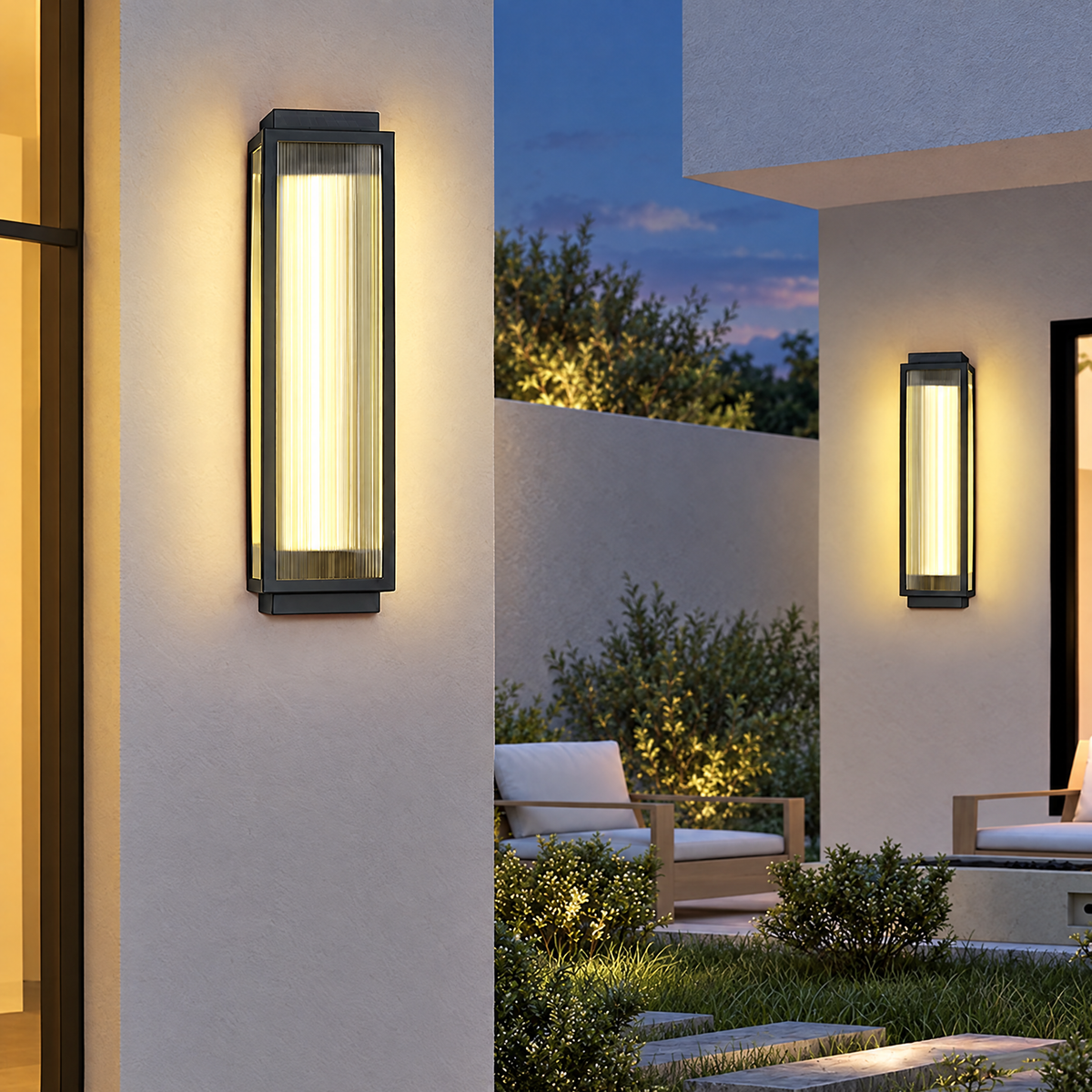 Reeded Glass Outdoor Wall Sconce, Modern LED