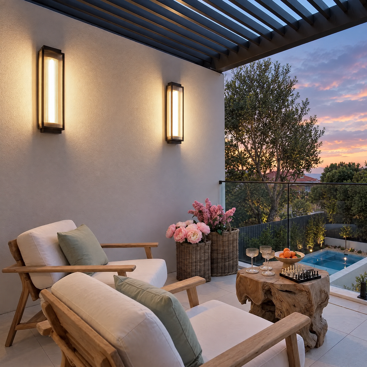 Reeded Glass Outdoor Wall Sconce, Modern LED