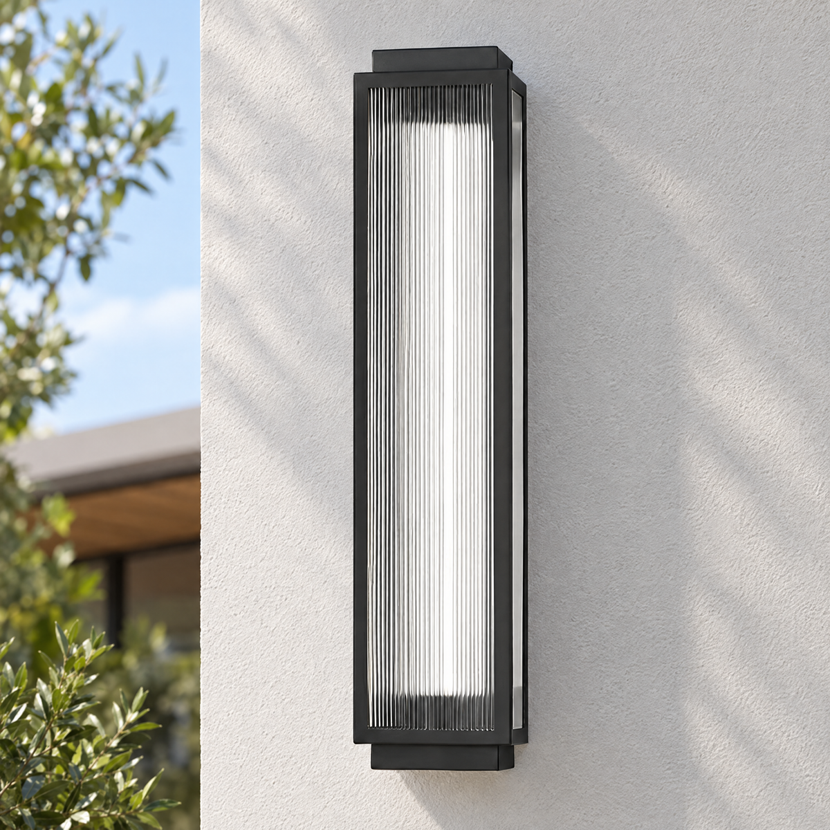 Reeded Glass Outdoor Wall Sconce, Modern LED