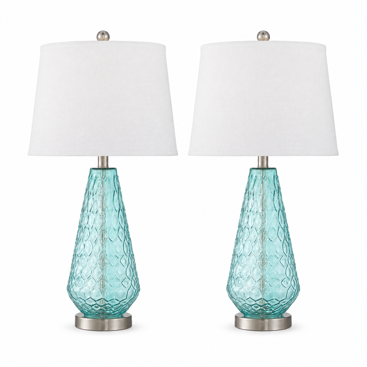 Coastal blue glass table lamps set of 2 on white background