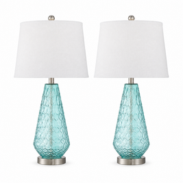 Coastal blue glass table lamps set of 2 on white background