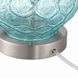 Brushed nickel lamp base and clear cord detail