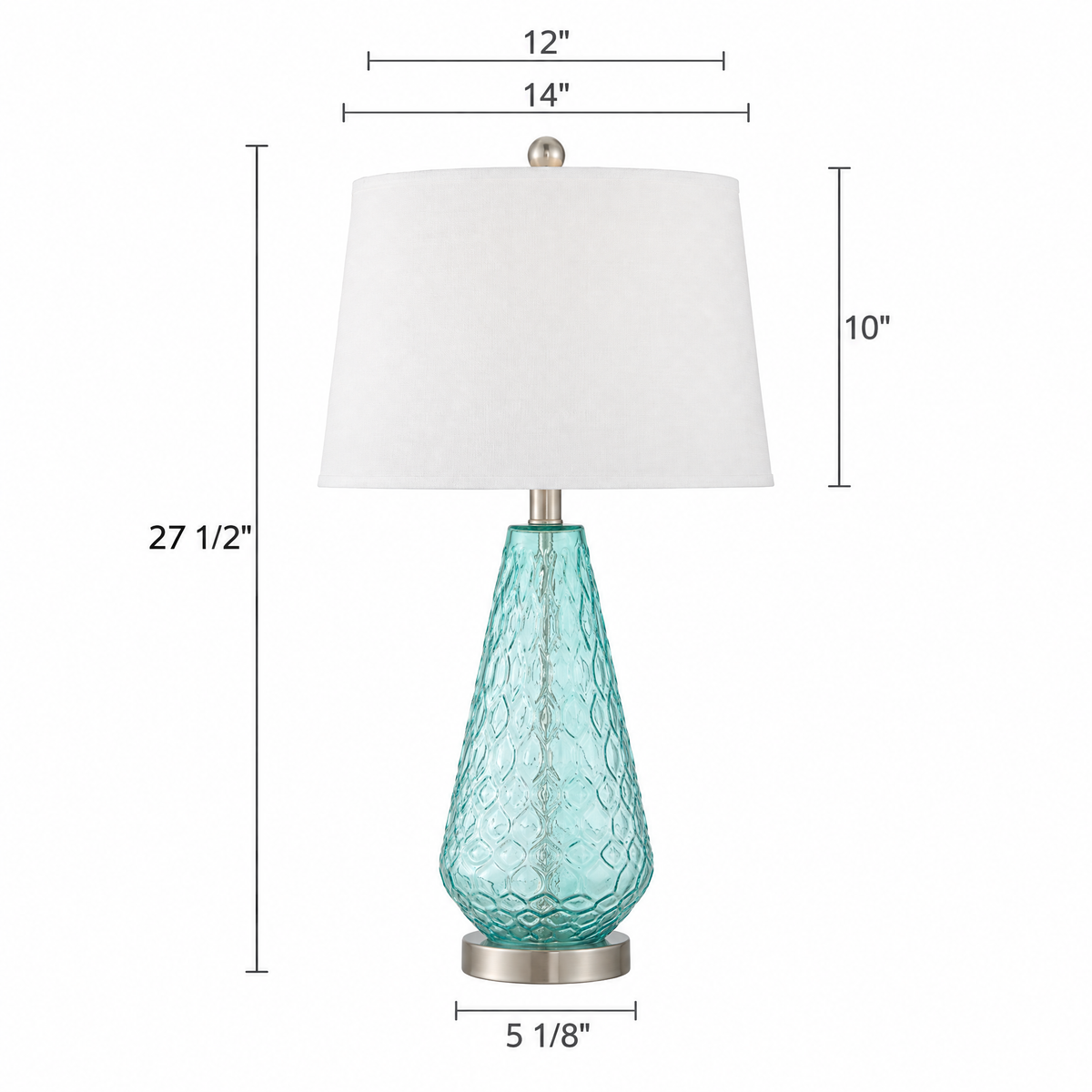 Lamp dimensions: 27.5 in tall, 14 in shade, 5.125 in base