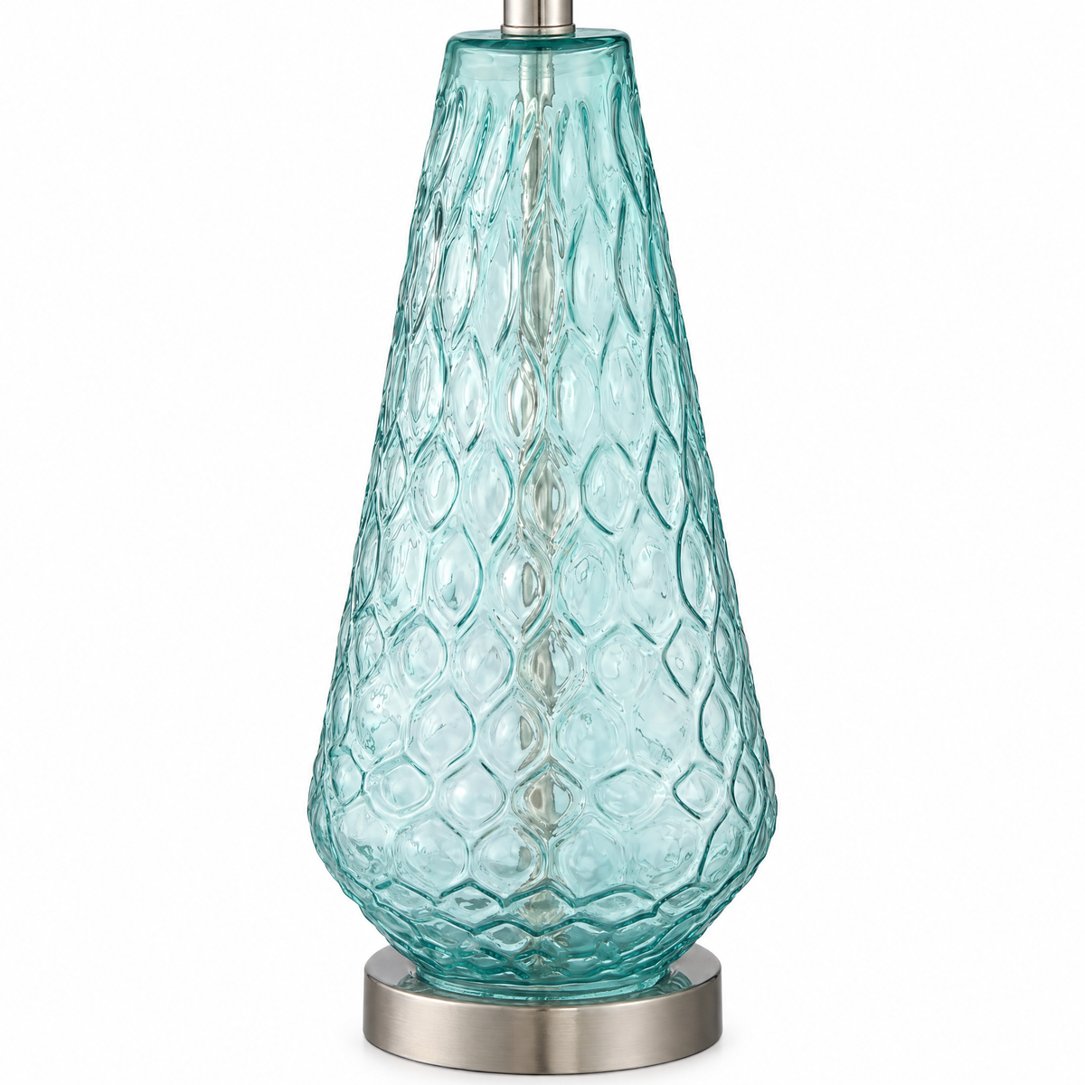 Aqua blue textured glass lamp base with brushed nickel base plate