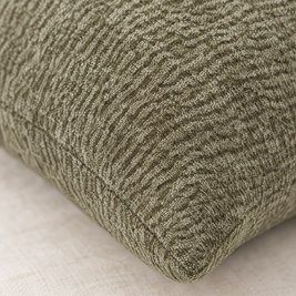Close-up of the dark sage textured jacquard weave and knife-edge seam