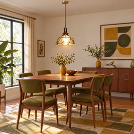 Vintage Stained Glass Pendant Light, Copper - Transparent in a dining room