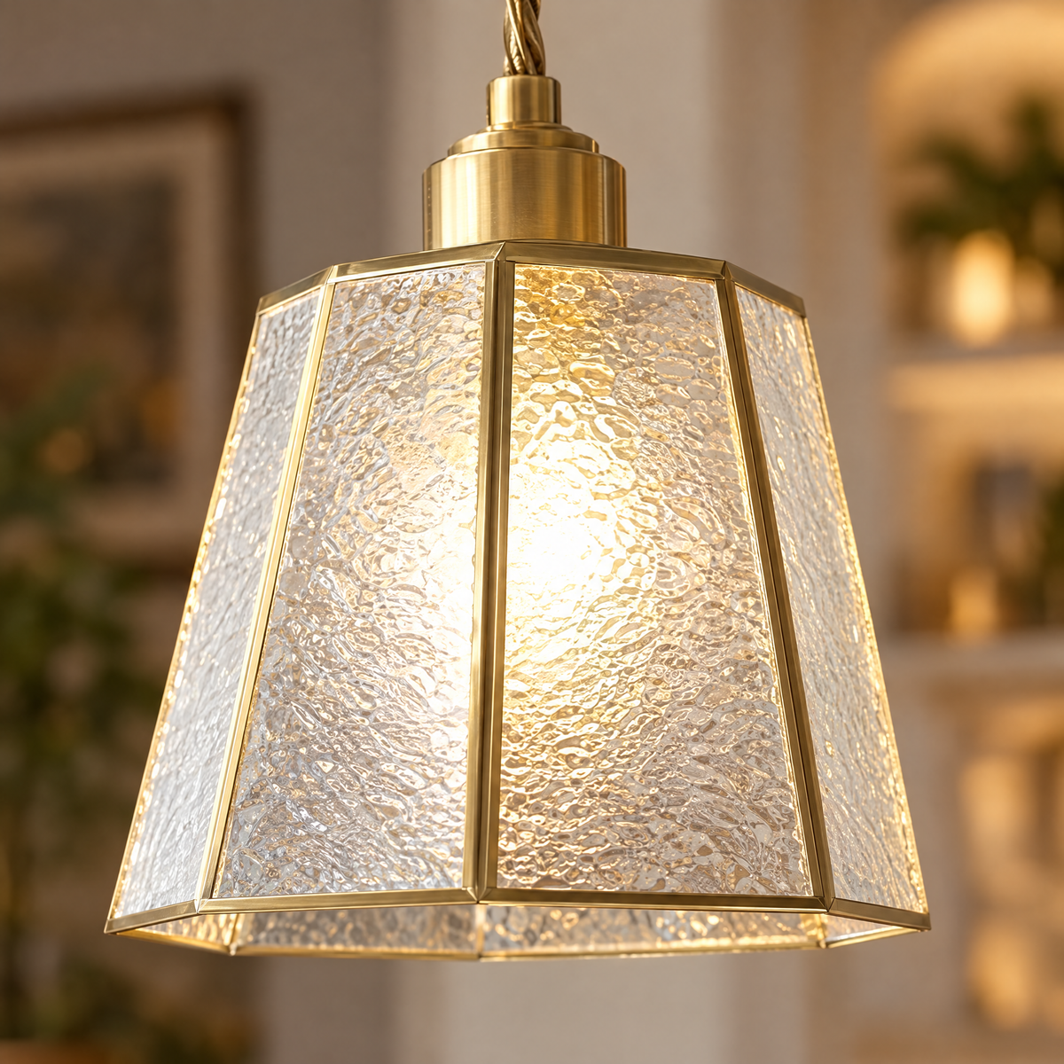 Polygonal Brass & Glass LED Pendant Light - Transparent close-up detail